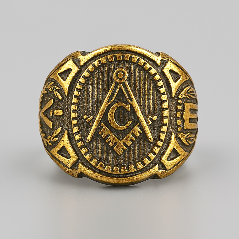 Bague homme Franc-maçonnerie acier plaque or
