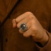 Bague chevaliere homme acier tete de mort chaine moto (Dupliqué)