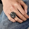 Bague chevaliere homme acier tete de mort chaine moto (Dupliqué)