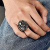Bague chevaliere homme acier tete de mort chaine moto (Dupliqué)