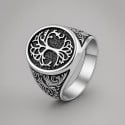 D Bague homme acier chevaliere arbre de vie resine noir