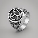 Bague homme acier chevaliere arbre de vie resine noir