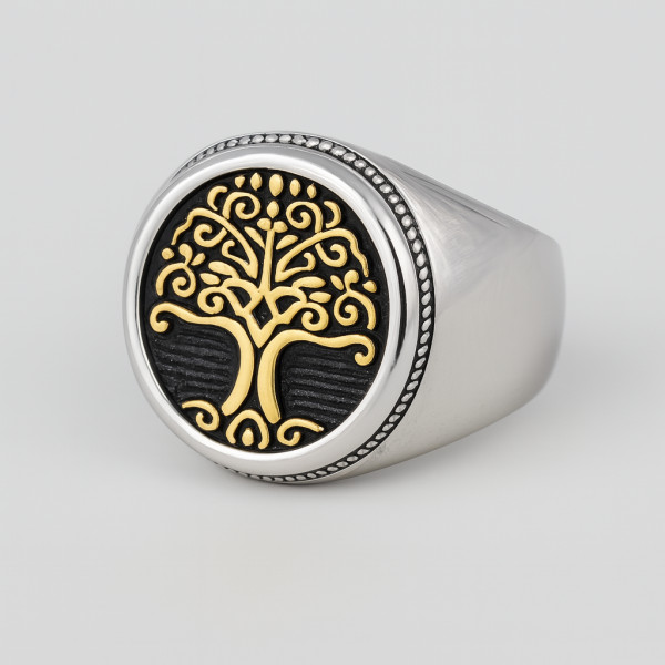 Bague homme acier chevaliere arbre de vie celtique