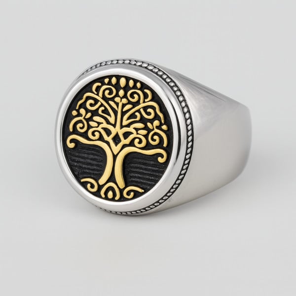 Bague homme acier chevaliere arbre de vie celtique