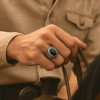Bague argent ouvert chevaliere homme onyx ovale noire