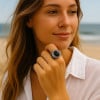 Bague argent ouvert chevaliere homme onyx ovale noire