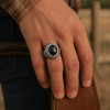 Bague argent ouvert chevaliere homme onyx ovale noire