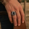 Bague argent ouvert chevaliere homme onyx ovale noire