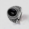 Anillo caballero abierto de plata con ónix ovalado negro para hombre