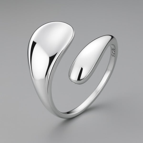 Bague ouverte argent goutte eau polie