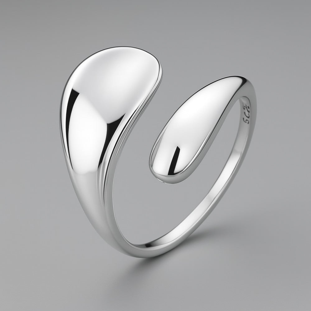 silver ring drop of water open gift for women - 2193
