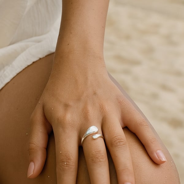silver ring drop of water open gift for women - 2193