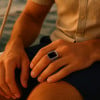 Bague argent ouvert chevalière homme onyx noire