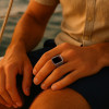 Bague argent ouvert chevalière homme onyx noire