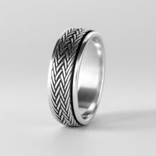 Men's anti-stress rotating braid silver ring