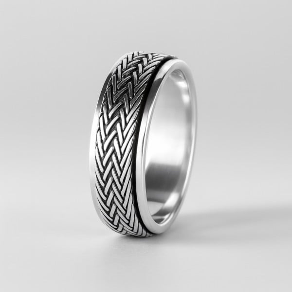Bague argent tresse tournant anti-stress homme