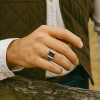 Bague argent ouvert chevaliere homme onyx carrée noire