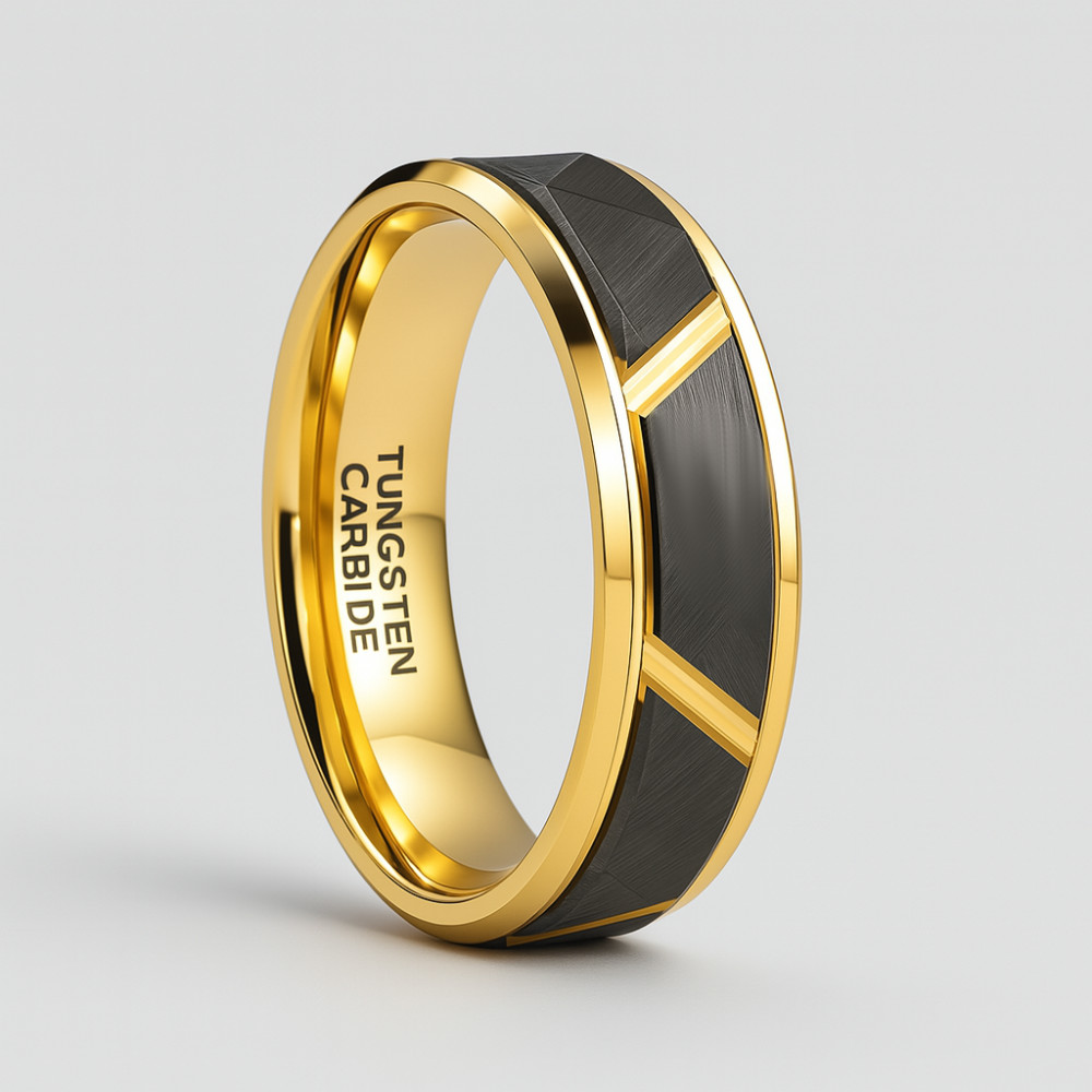 6mm Bague personnalisee homme anneau tungstene noir brosse rainure