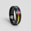 Bague personnalisee homme anneau tungstene brosse ligne arc en ciel