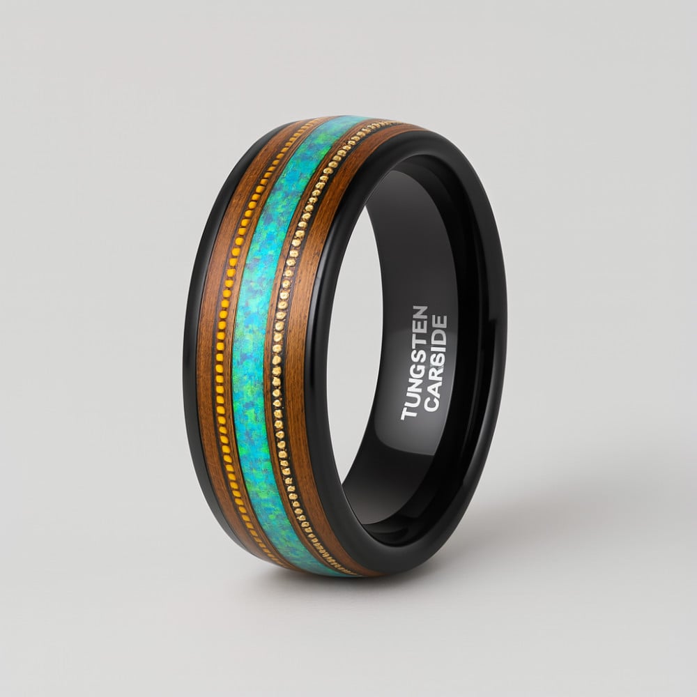 Anillo personalizado anillo de madera de ópalo de tungsteno para hombre