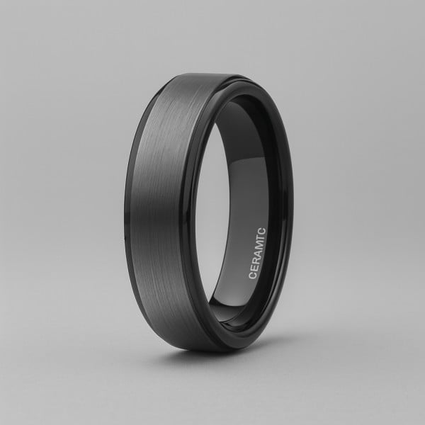 6mm Bague mariage ceramique noire brosse personnalisable