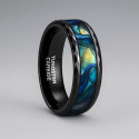 6mm Bague couple personnalisee tungstene noir nacre abalone