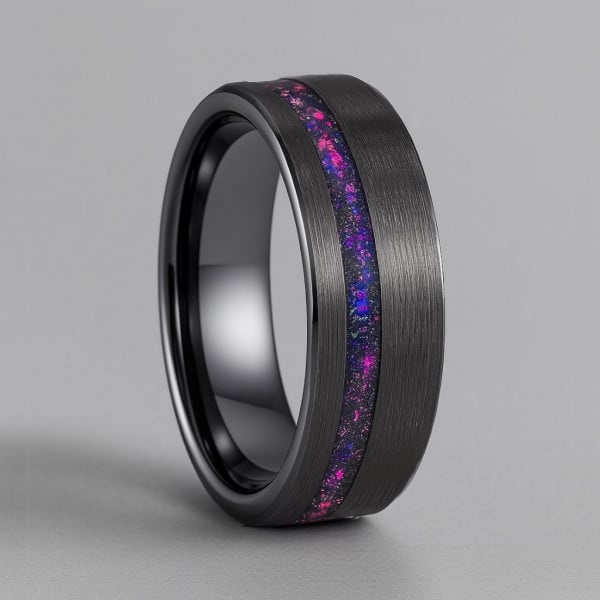 Bague personnalisee homme anneau tungstene ligne sable opale