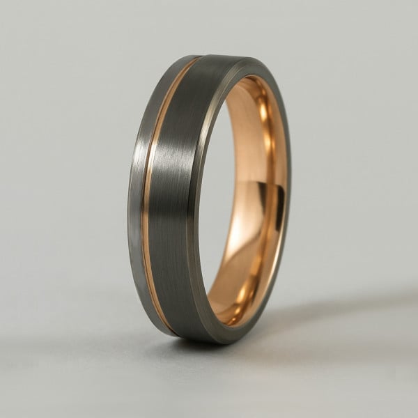 8mm Bague personnalisee tungstene noir rainure alliance homme femme