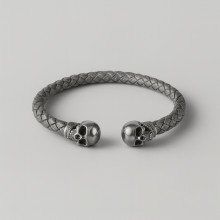 Schedel gevlochten leren armband