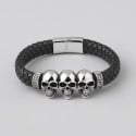 Zwarte leren schedelarmband