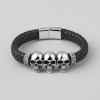 Bracelet homme biker cuir noir tete de mort fermoir Acier
