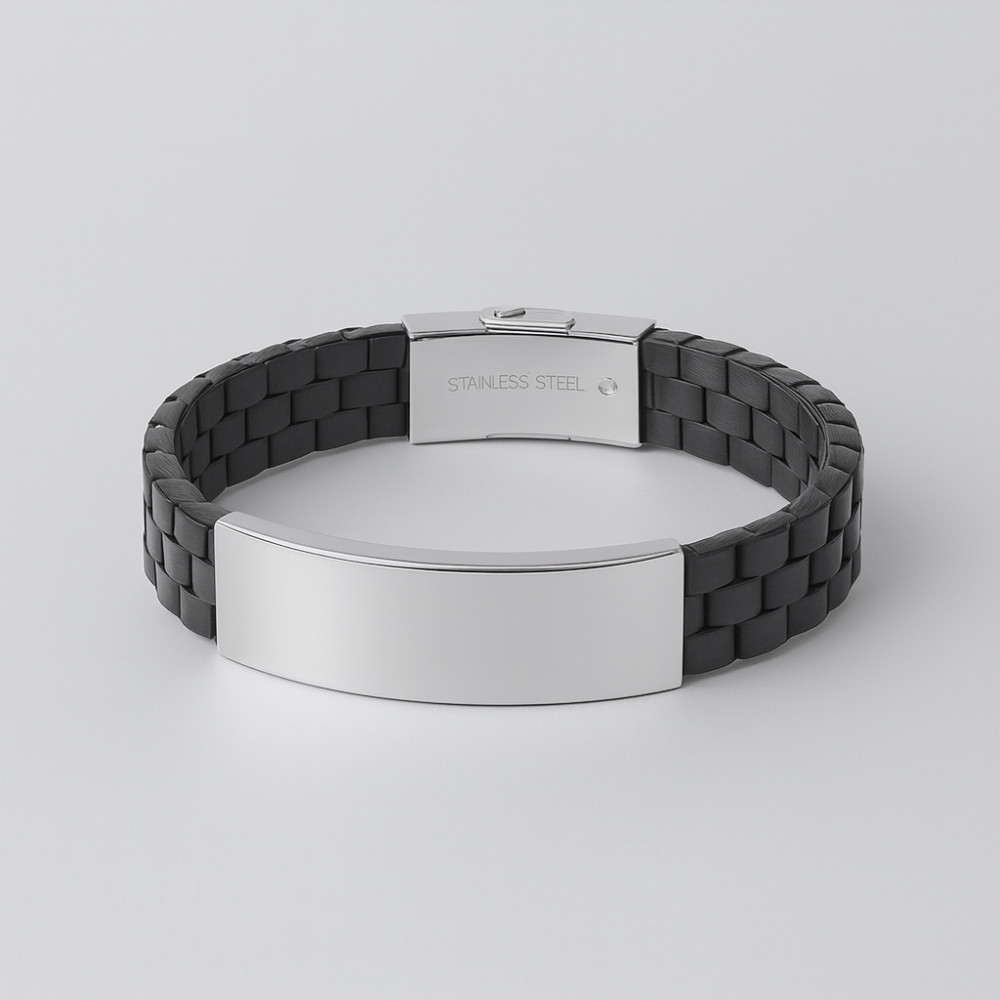 Bracelet personnalise homme caoutchouc noir gravure 2 lignes