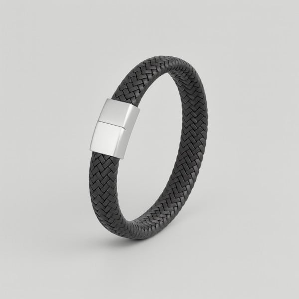 M Bracelet homme cuir tresse fermoir magnétique