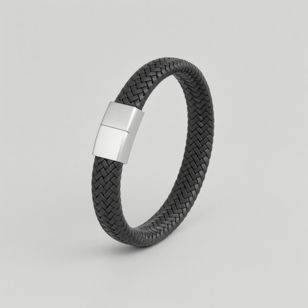 Bracelet homme cuir tresse fermoir magnétique