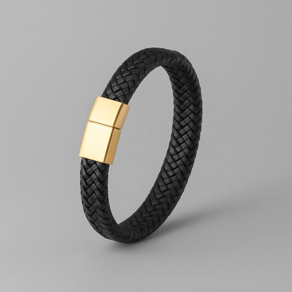D Bracelet homme cuir tresse fermoir magnétique