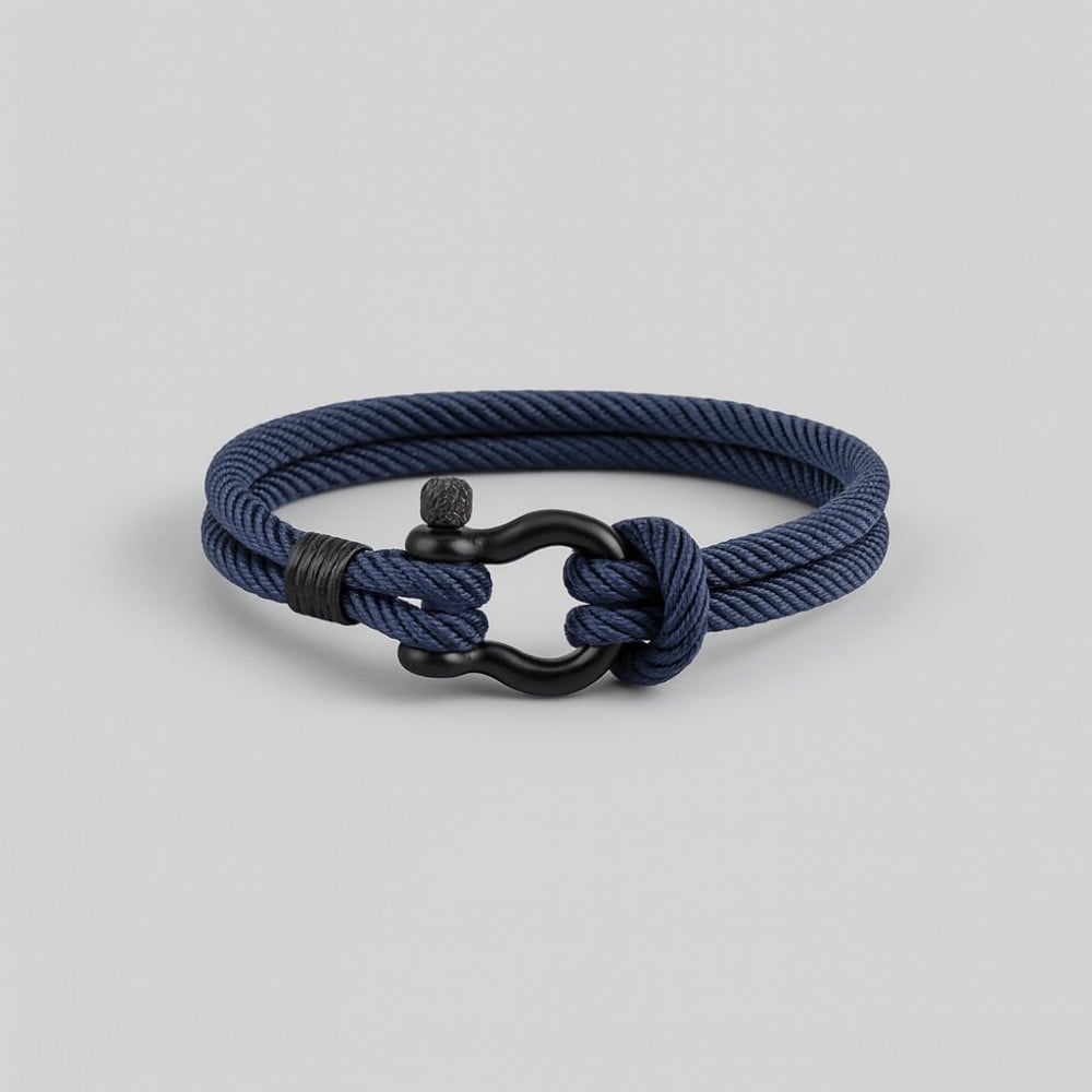 Bracelet homme corde fermoir manille marin acier