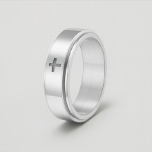 Anello da uomo girevole con croce in acciaio antistress