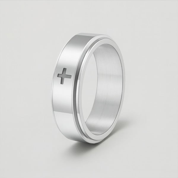 M Bague homme anneau tournant antistress acier croix
