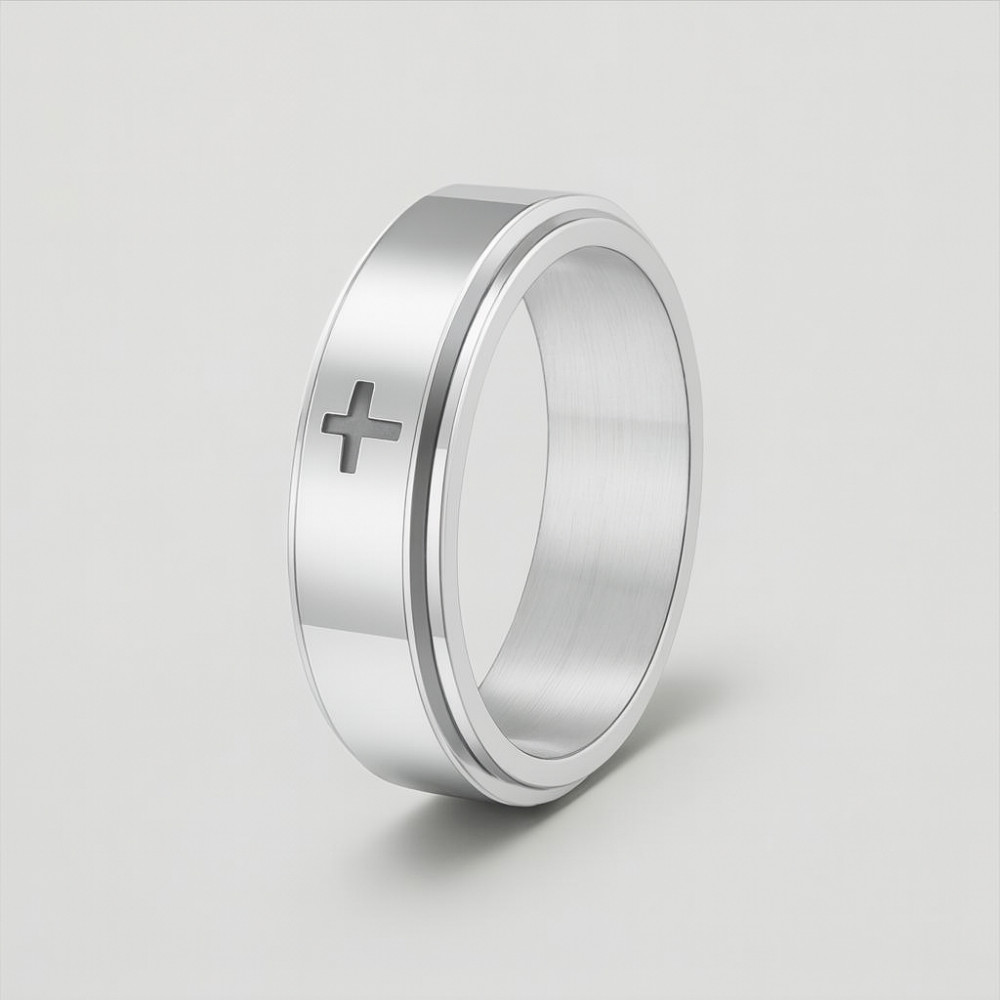 Anello da uomo girevole con croce in acciaio antistress