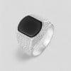 Bague homme acier chevaliere onyx noir carre