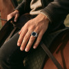 D Bague homme acier chevaliere onyx noir carre
