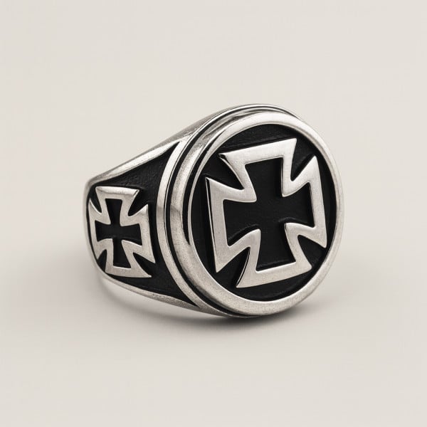 Bague chevaliere homme croix de malte en acier inoxydable