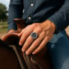 Bague chevaliere homme acier ancre marine viking celte