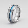 Bague homme acier anneau noir brosse ligne bleue a graver