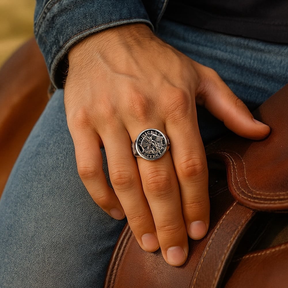 Anello Sigillo Uomo Con Croce In Acciaio Inox, Cristallo, Religioso, Nichel-free