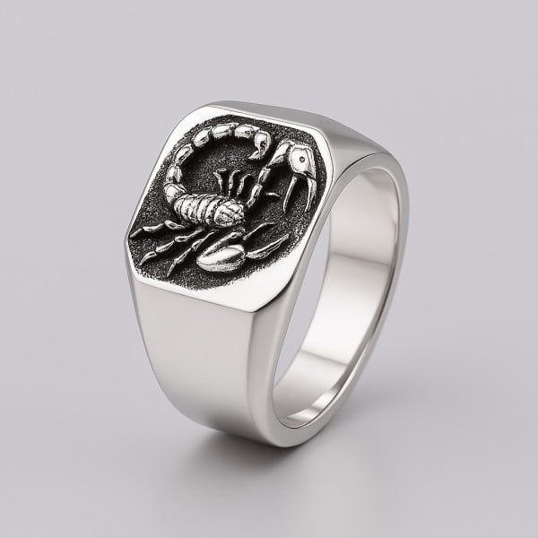 Bague homme chevaliere scorpion zodiaque acier inoxydable