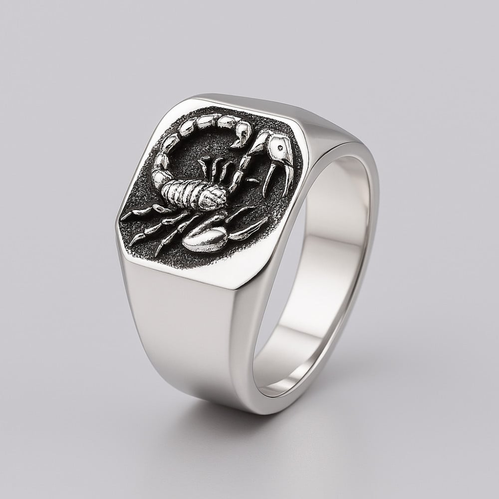 Bague homme chevaliere scorpion zodiaque acier inoxydable