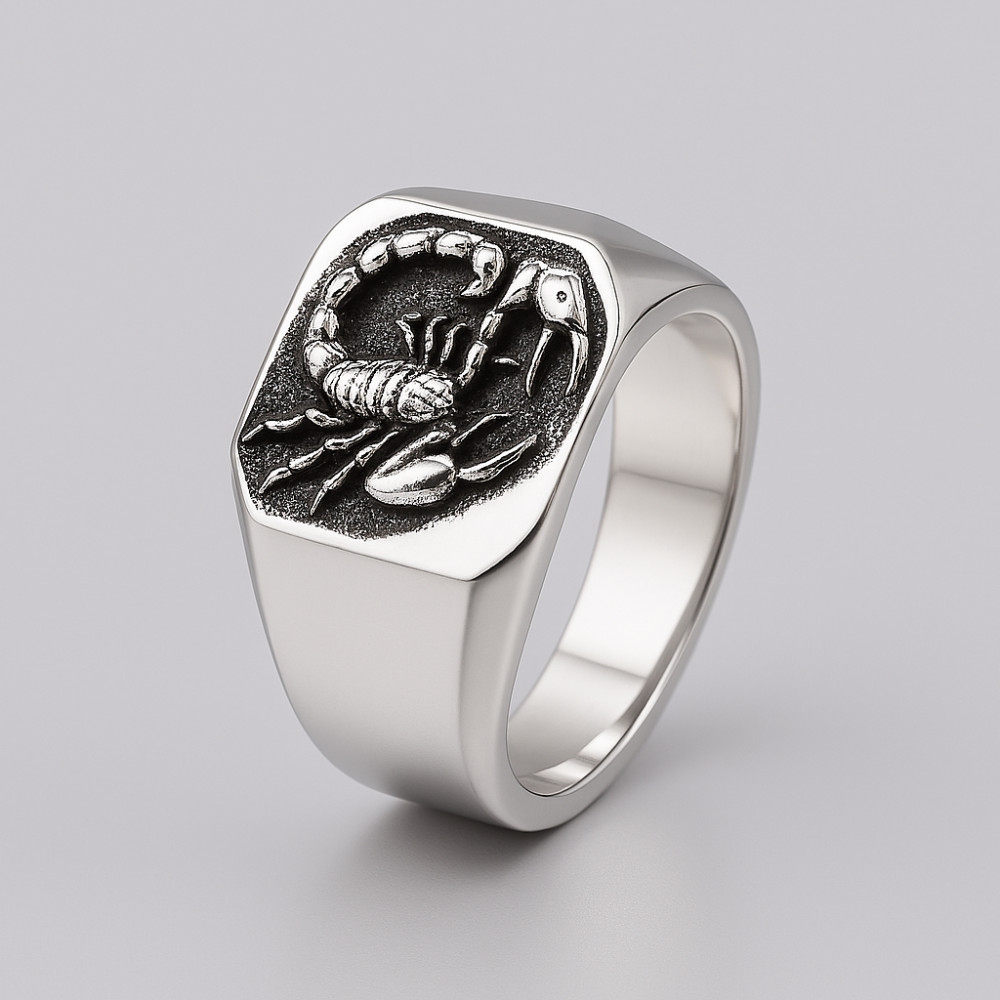 Bague homme chevaliere scorpion zodiaque acier inoxydable