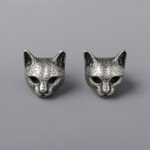 Pendientes de hombre con forma de gato en plata