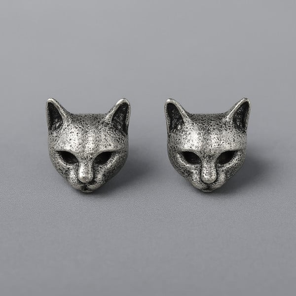 Boucles d'oeilles homme clous chat argent